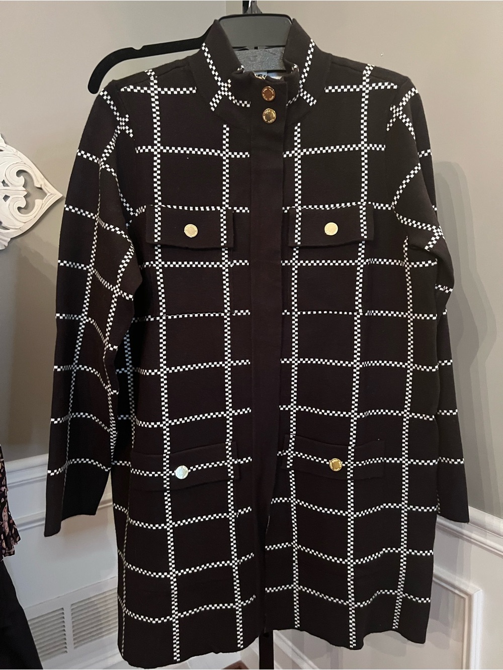 Anne Klein Black Windowpane Jacket with Gold Buttons - Picture 4 of 8